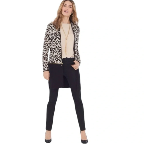 Chico's Preppy Convertible Length Animal Print Academia Cardigan Sweater Size M - Picture 1 of 16